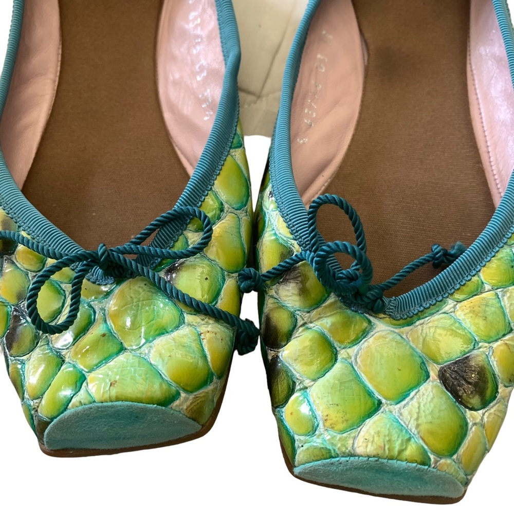 Ursula Mascaro Green Snake Print Ballet Flats